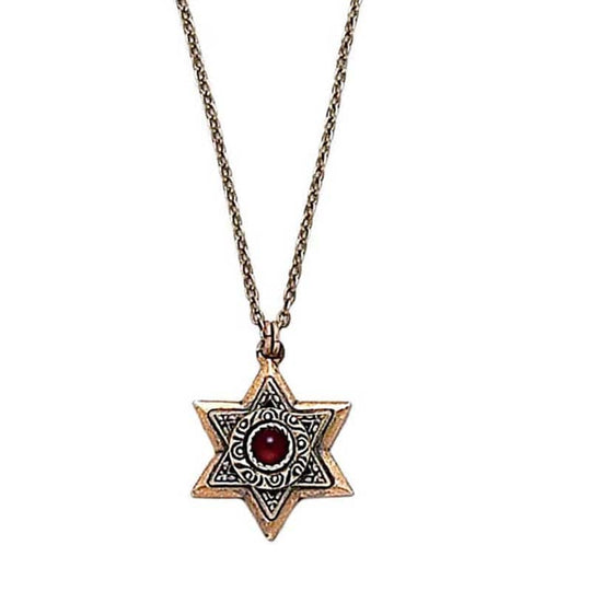 Garnet and Gold Star of David Necklace by Michal Golan