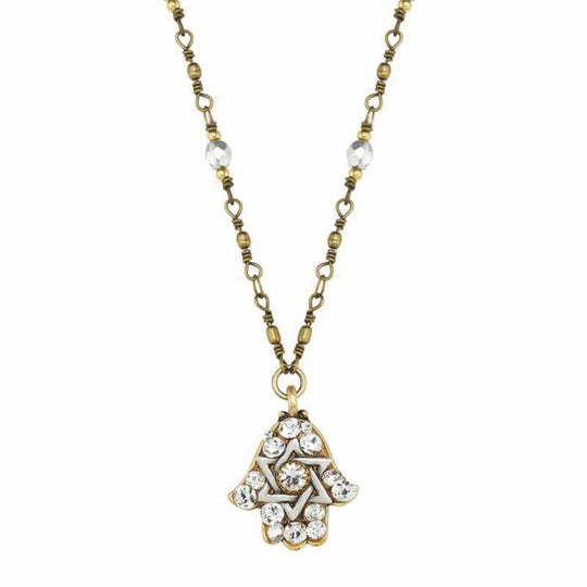 Crystal and Gold Star of David Hamsa Necklace by Michal Golan