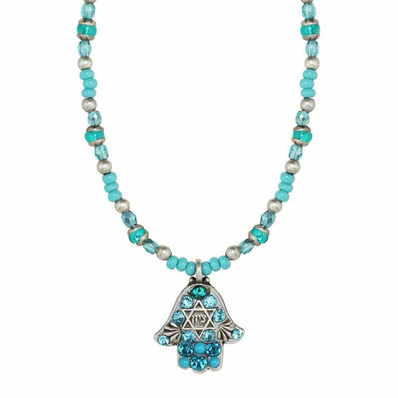 Michal Golan Necklaces Blue and Silver Star of David Hamsa Necklace by Michal Golan