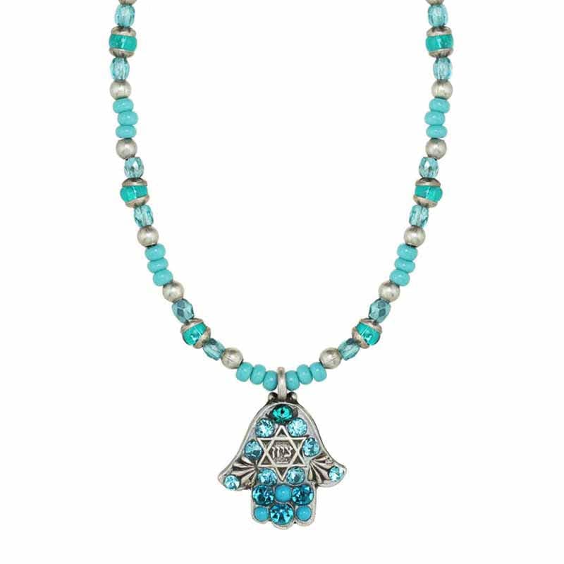 Michal Golan - Blue and Sterling Silver Star of David Hamsa Necklace by Michal Golan - ModernTribe