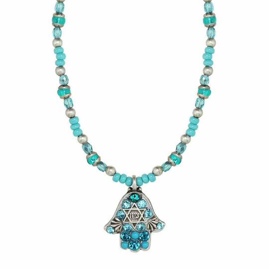 Blue and Sterling Silver Star of David Hamsa Necklace by Michal Golan