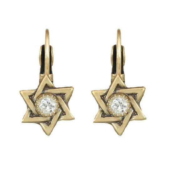 Tiny Star of David Crystal Earrings by Michal Golan - Gold
