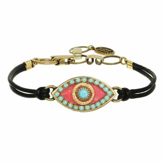 Swarovski Crystals Pink and Turquoise Evil Eye Bracelet by Michal Golan