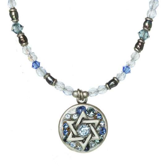 Light Blue Star of David Circle Necklace by Michal Golan
