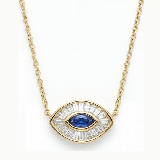Protection Evil Eye Necklace with Sapphire - 14k Gold