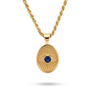 Protective Eye necklace in solid 14k gold with blue sapphire by Sages & Souls