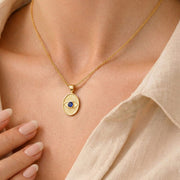 Protective Eye necklace in 14k gold, worn