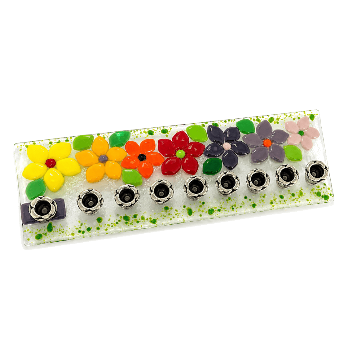 Shevi B Glass Creations - Rainbow Floral Fused Glass Menorah - ModernTribe