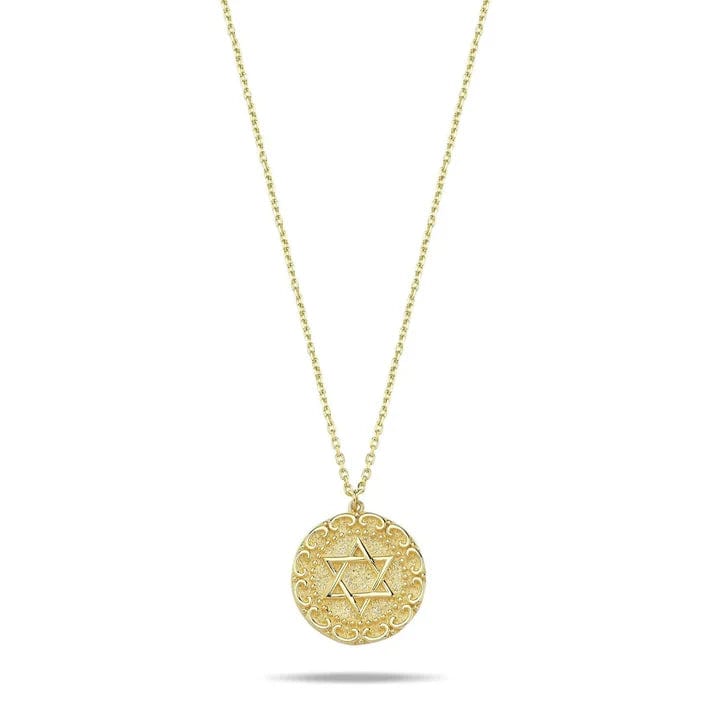 Alef Bet Necklaces Jewish Star Pendant - 14k Gold