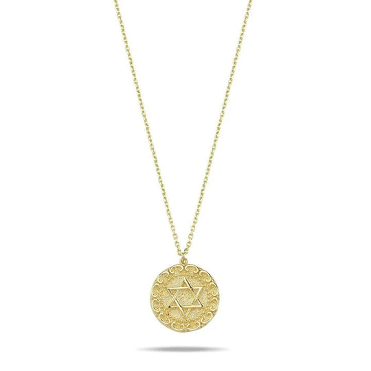 Engraved Star of David Necklace - 14k Gold