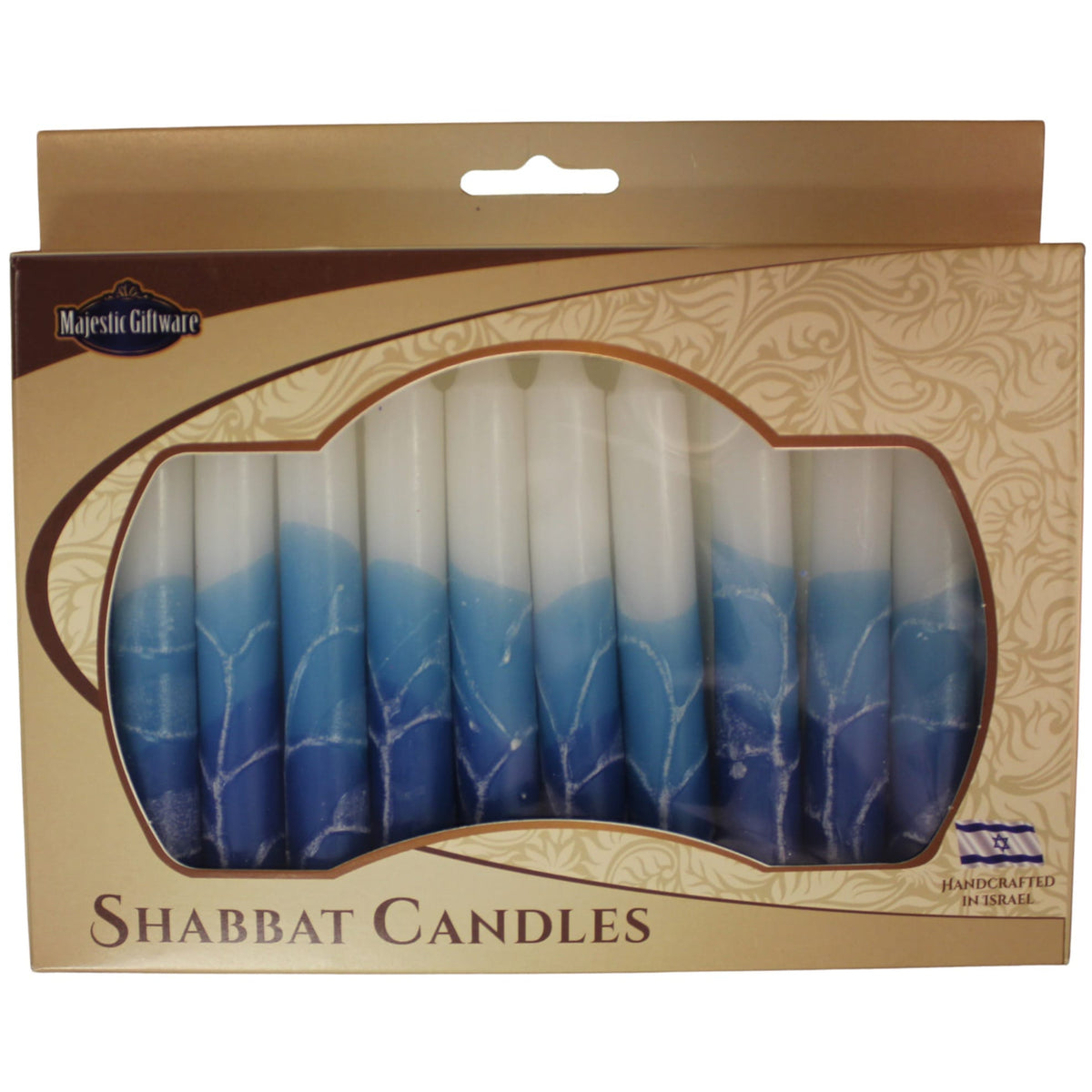 Safed Shabbat Candles Israeli Hand-Crafted White Turquoise Shabbat Candles | Set of 12