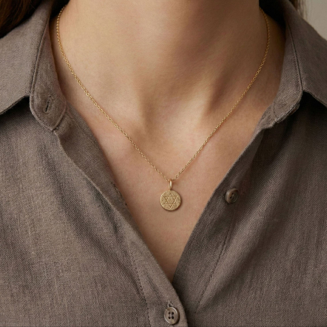Classic Star of David coin necklace, worn