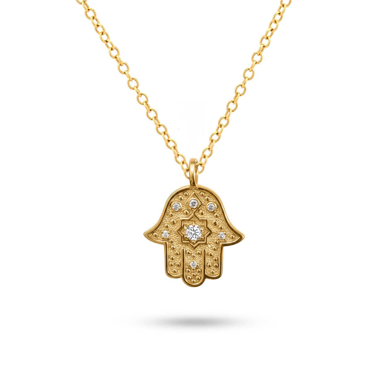 Radiant Anchor Hamsa necklace with diamond centre