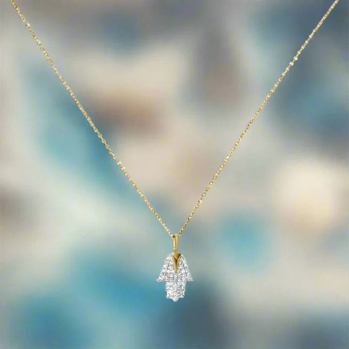 Alef Bet - Hamsa and Diamond Necklace - 14k Gold - ModernTribe