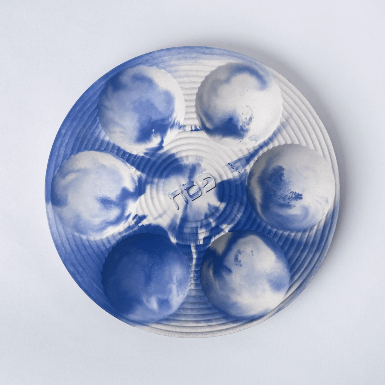 Logifaces Seder Plates Contemporary Fine Concrete Seder Plate - Blue Marble