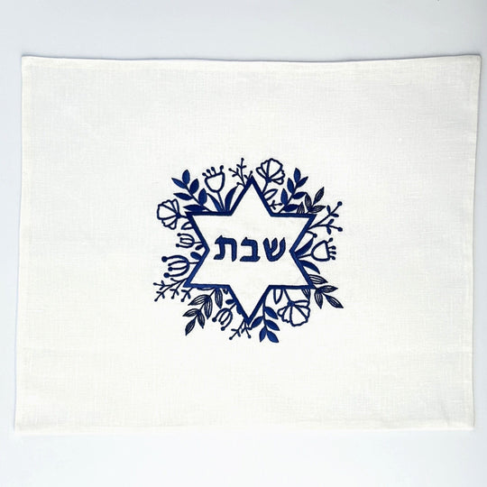 Shabbat Floral Star of David Linen Challah Cover