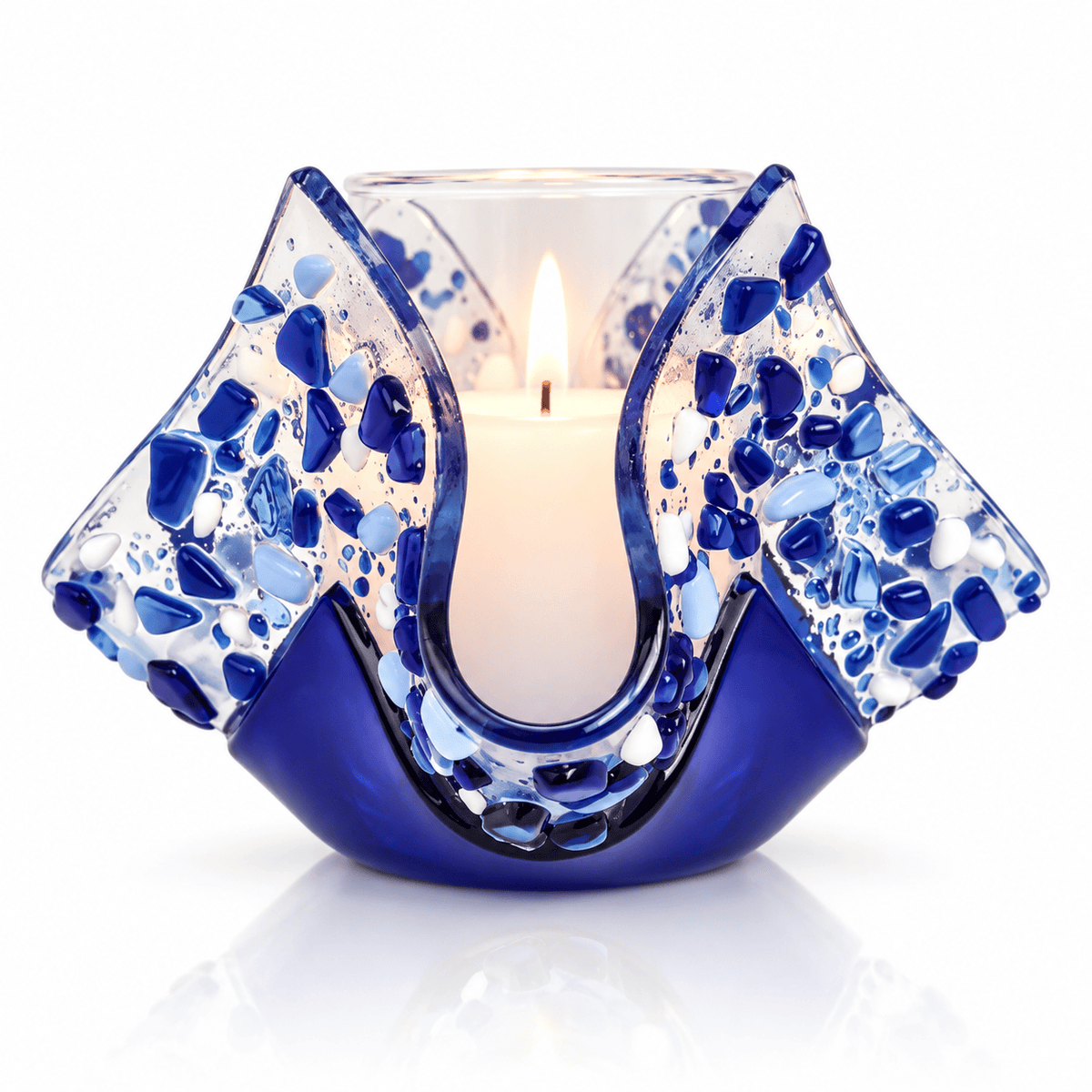 Shevi B Glass Creations Candlesticks Yahrzeit Candle Holder - Blue Stone
