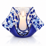 Shevi B Glass Creations Candlesticks Yahrzeit Candle Holder - Blue Stone
