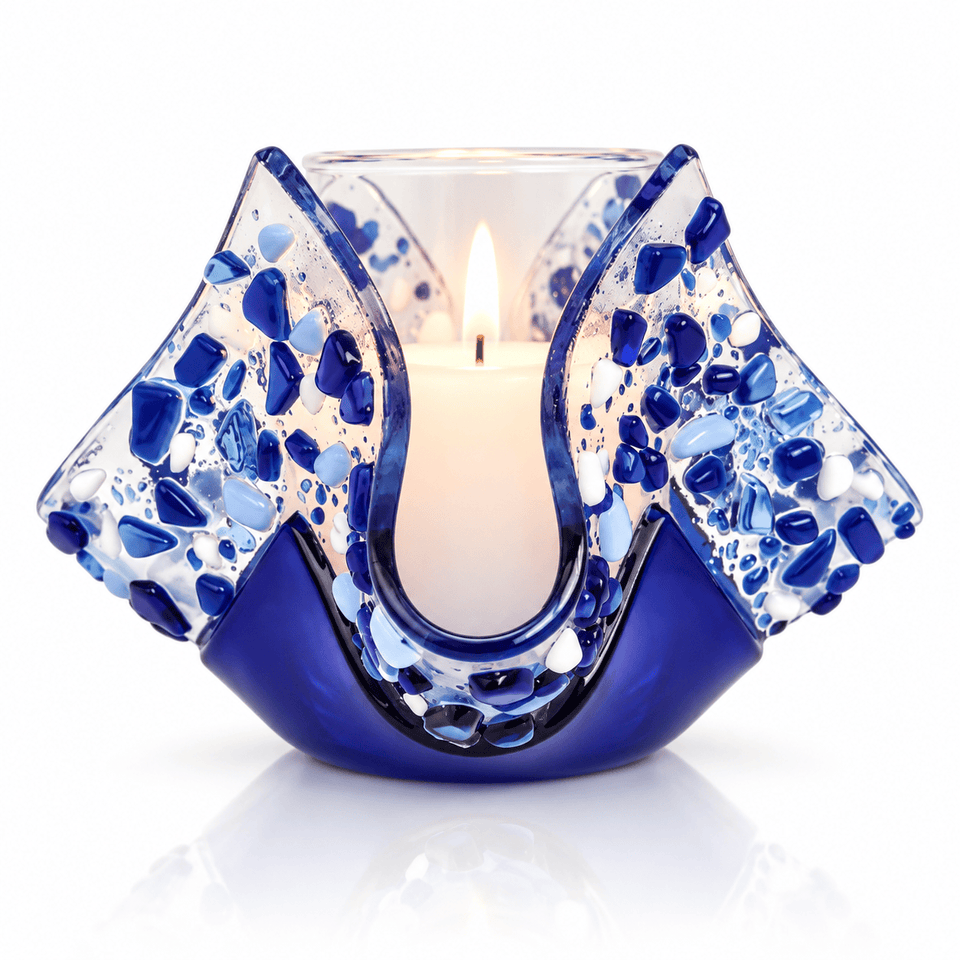 Shevi B Glass Creations Candlesticks Yahrzeit Candle Holder - Blue Stone