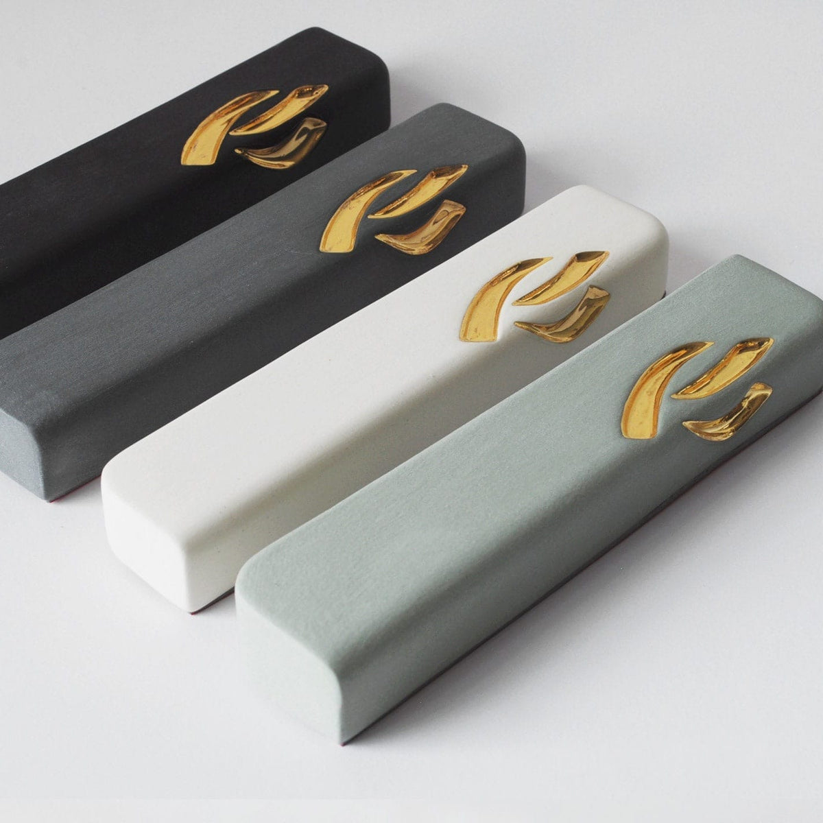 Yahalomis Mezuzahs Small Ceramic Mezuzah Case with Gold by Yahalomis - (Choice of Colors)