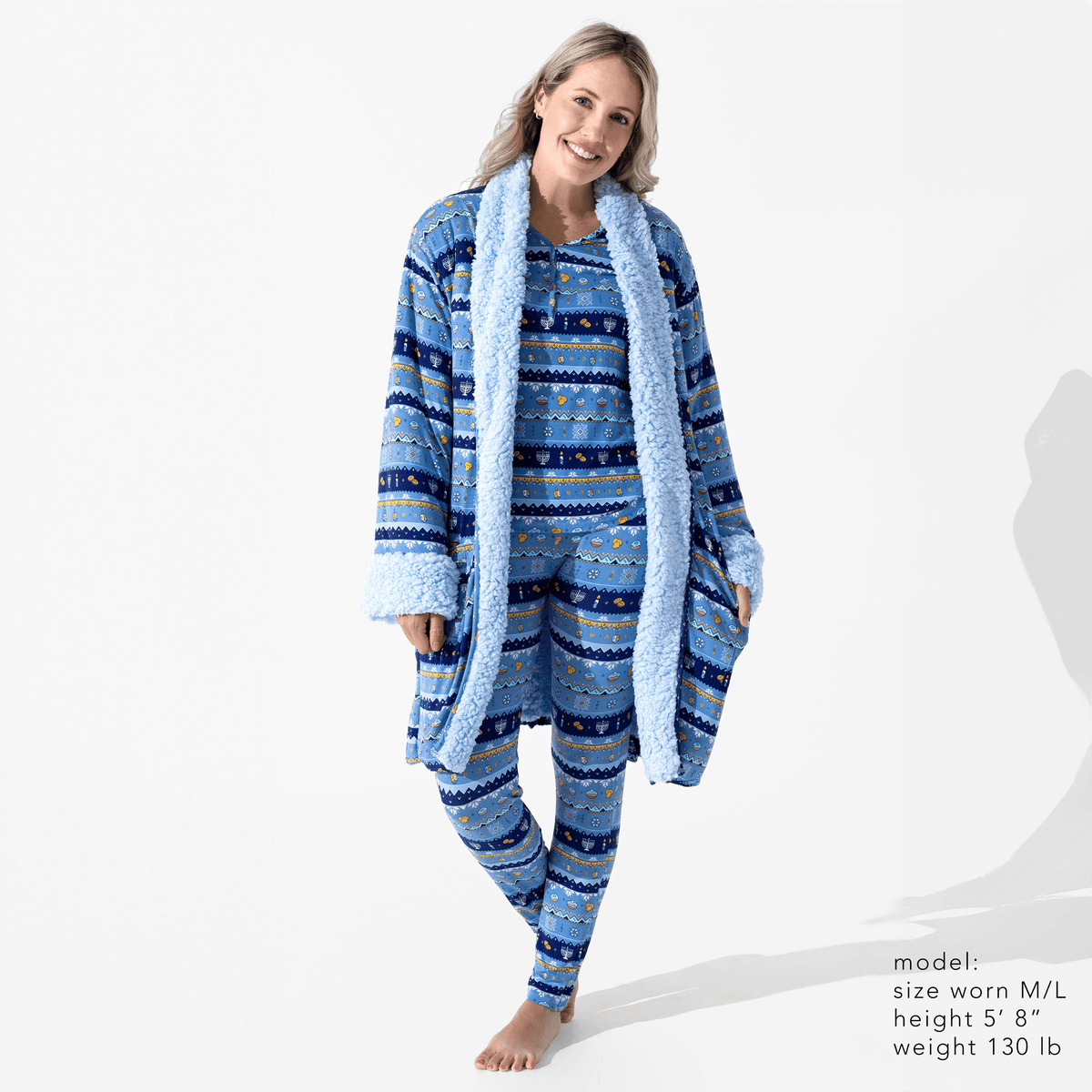 Bellabu Bear Pajamas Hanukkah Fair Isle Bamboo Sherpa Bathrobe by Bellabu Bear - (Adult Sizes S/M - M/L)