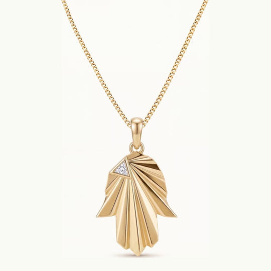 Soleil Hamsa Pavé Diamond Necklace - 14k Gold