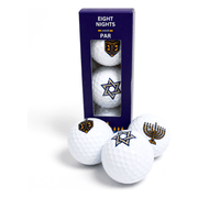 Hanukkah golf ball sleeve with the three printed golf balls beside it