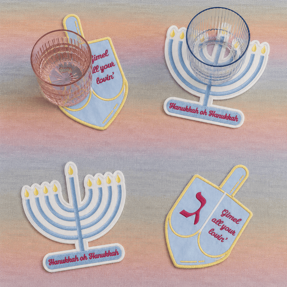 The Nosh Table Coasters Dreidel & Menorah Hanukkah Cocktail Napkins/Coasters - Set of 4