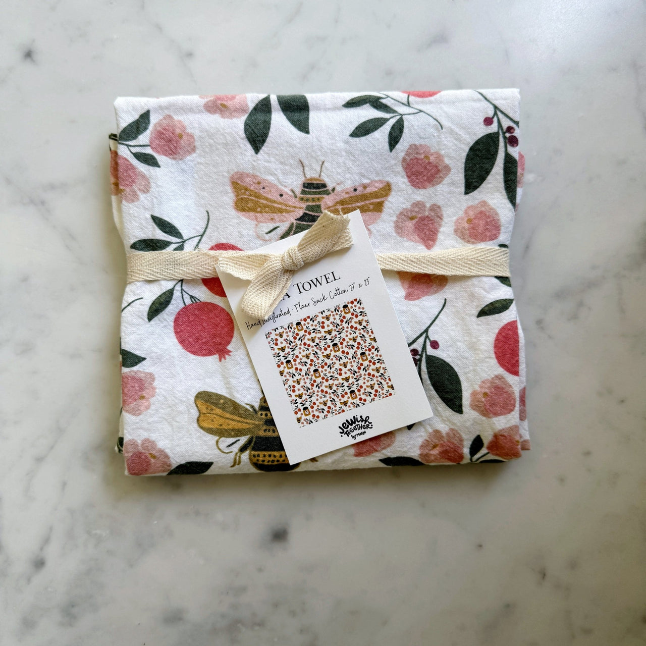Jewish Together - Rosh Hashanah Honey and Blooms Tea Towel - ModernTribe