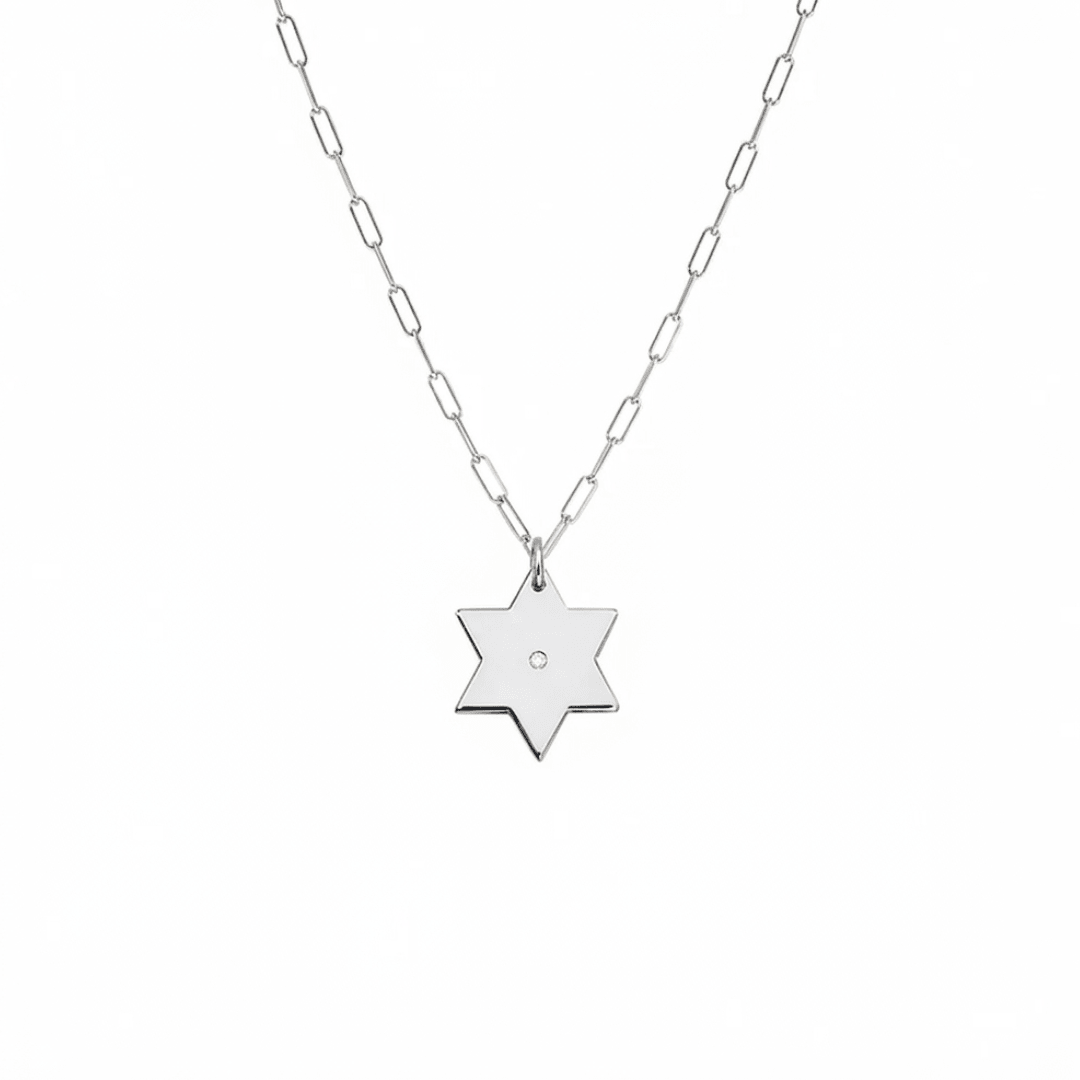 Miriam Merenfeld Jewelry - Liz Star of David with Diamond Paperclip Necklace by Miriam Merenfeld - (Gold - Plated or Sterling Silver) - ModernTribe