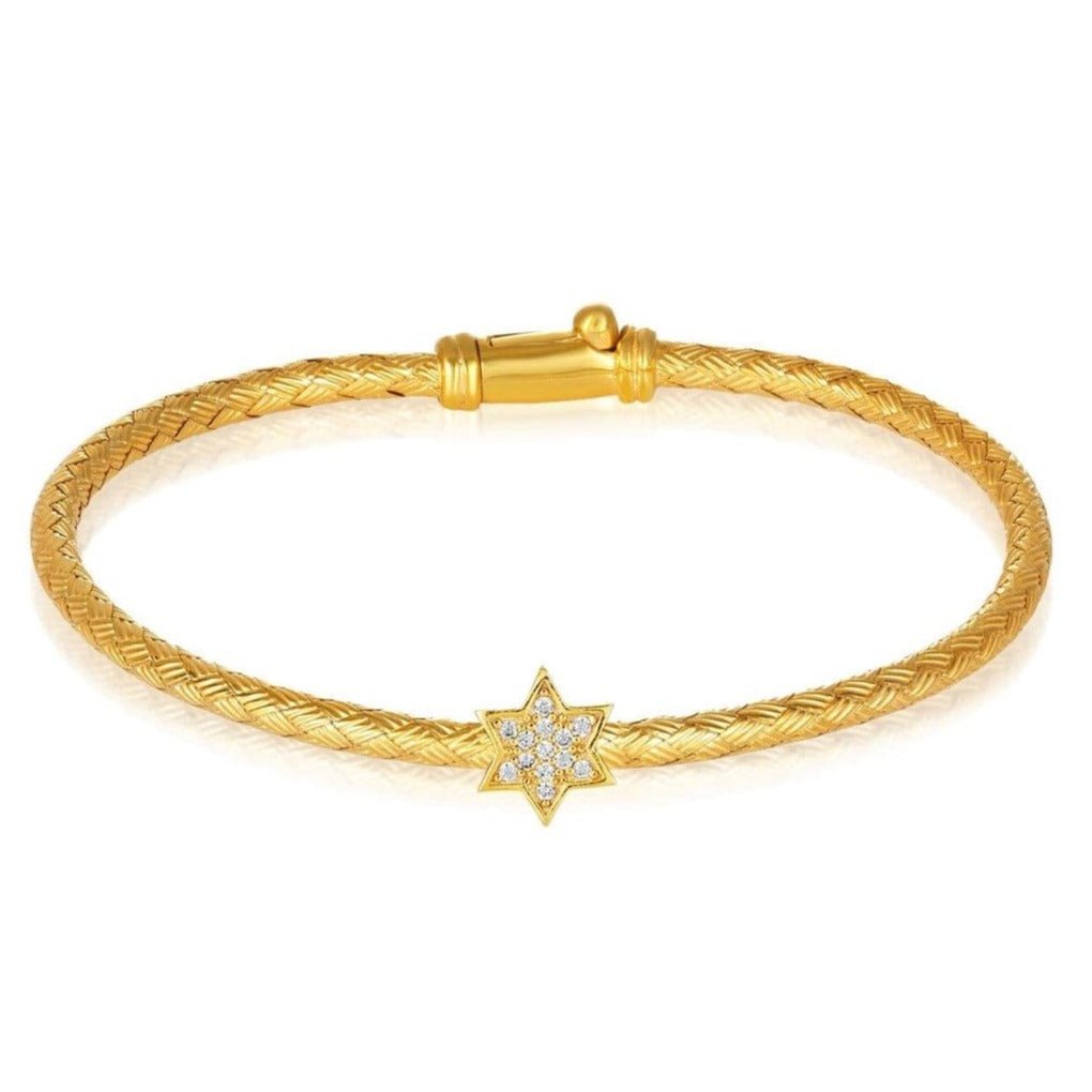 Alef Bet - Sparkling Star of David Bangle Bracelet - Sterling Silver or Gold - ModernTribe