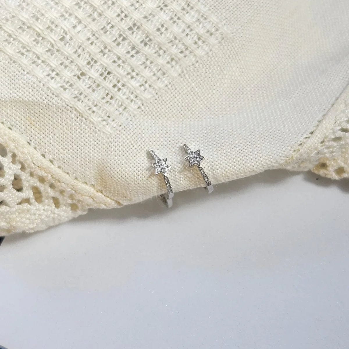 Alef Bet - Diamond Star of David Huggie Hoop Earrings - 14k Yellow or White Gold - ModernTribe