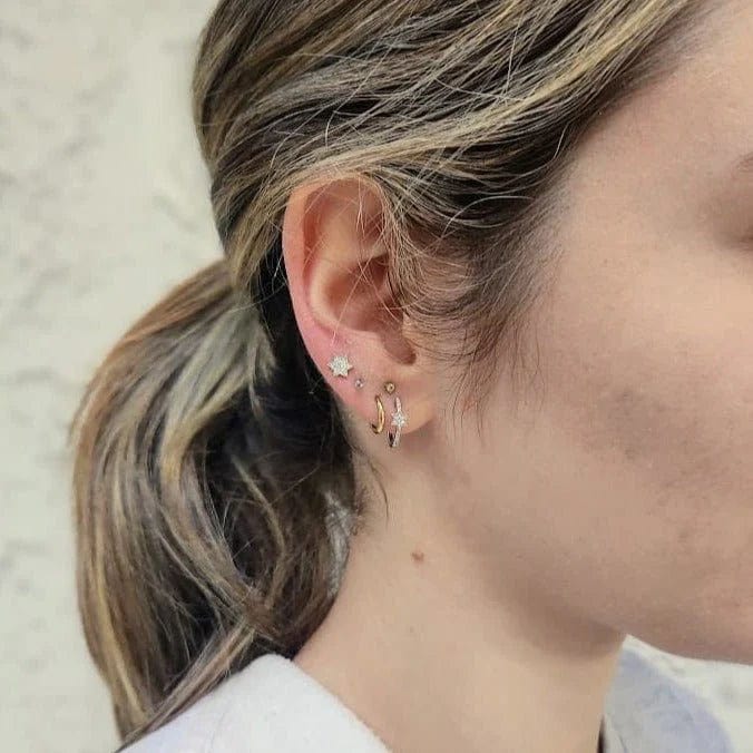 Alef Bet - Diamond Star of David Huggie Hoop Earrings - 14k Yellow or White Gold - ModernTribe