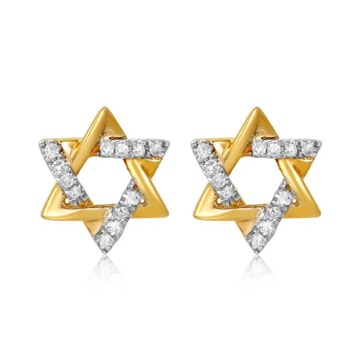 Alef Bet - Diamond Star of David Earrings - 14k Yellow or White Gold - ModernTribe