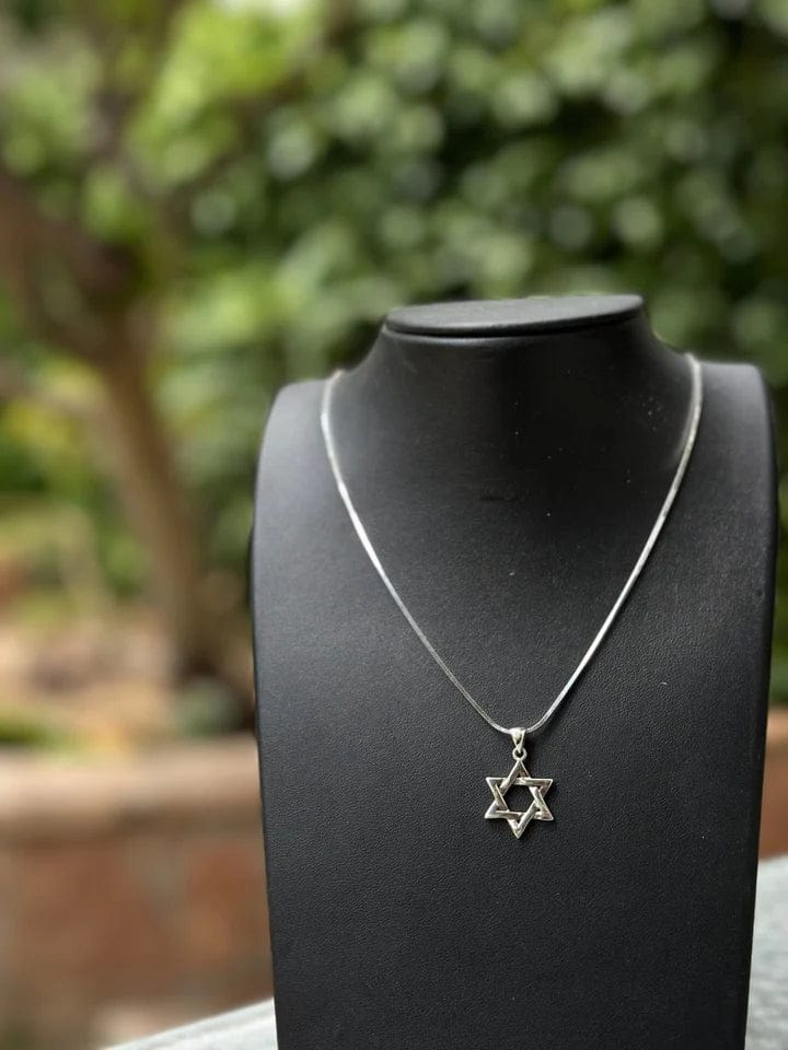 Alef Bet Necklaces Sterling Silver Masculine Star of David Necklace