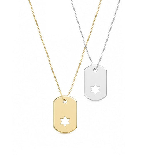 Star of David ID Tag Necklace - (Sterling Silver, Gold-Plated or Two-Tone)