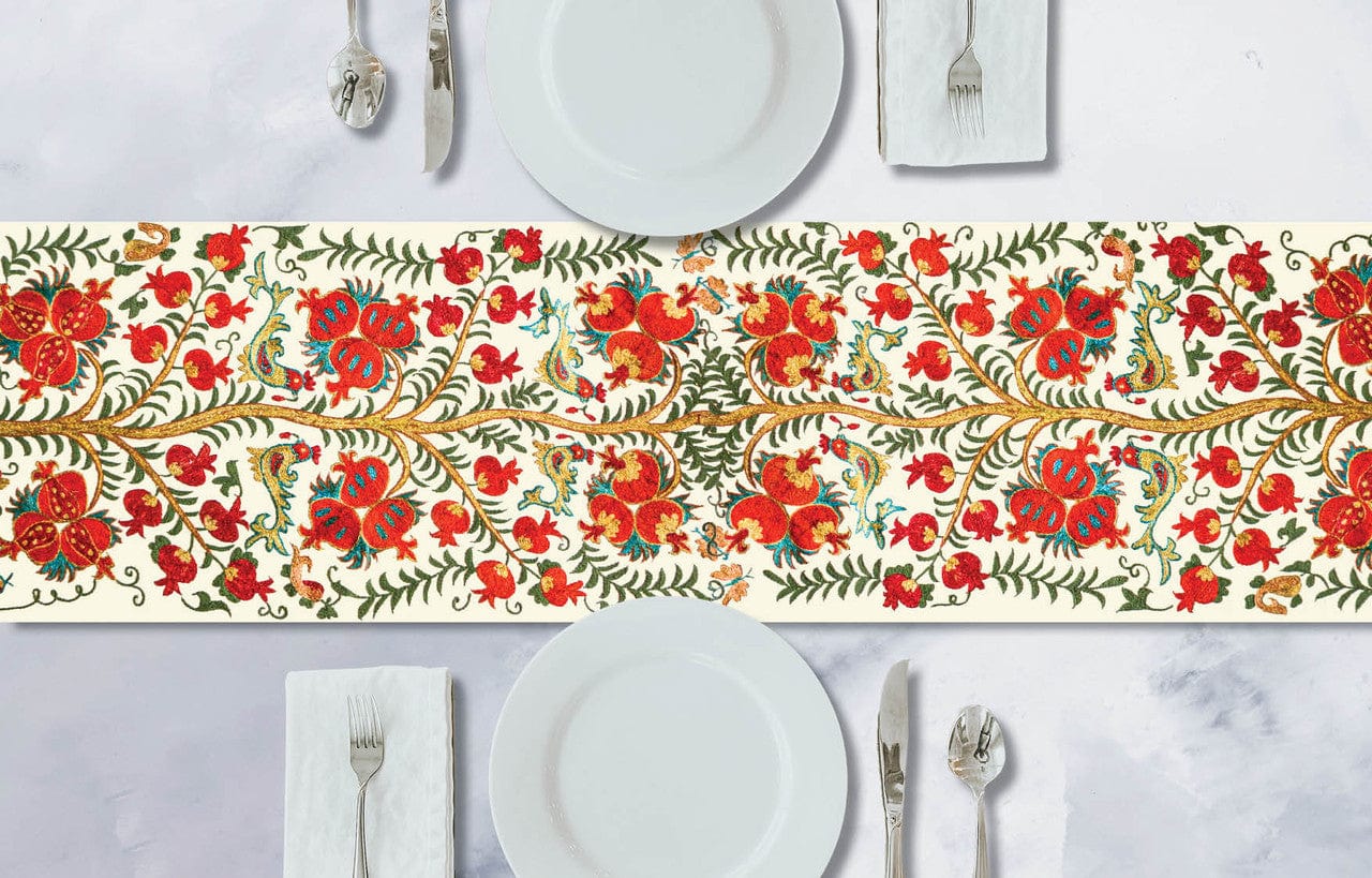 Chai Modern Decorations Pomegranates Rosh Hashanah Vinyl Table Runner