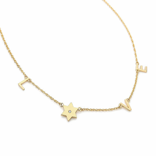 Taly Love and Star of David Diamond Necklace by Miriam Merenfeld - (Gold-Plated or Sterling Silver)
