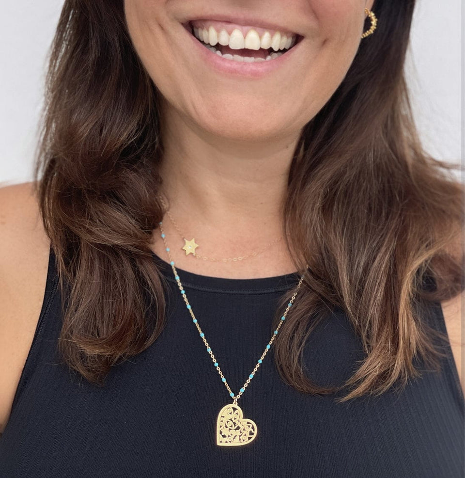 Miriam Merenfeld Jewelry - Mia Turquoise Good Luck Gold - Plated Necklace by Miriam Merenfeld - (Star of David or Heart) - ModernTribe