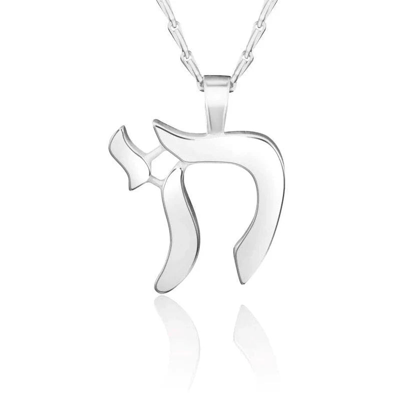 Alef Bet - L’Chaim Sterling Silver Large Chai Necklace for Men - ModernTribe