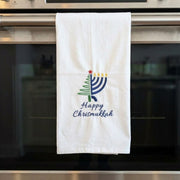 Three Generations Tea Towels Embroidered Happy Chrismukkah Flour Sack Tea Towel - White
