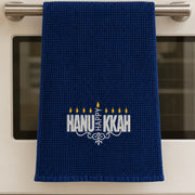 Three Generations Tea Towels Embroidered Happy Hanukkah Waffle Weave Tea Towel - Blue