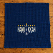 Three Generations Tea Towels Embroidered Happy Hanukkah Waffle Weave Tea Towel - Blue