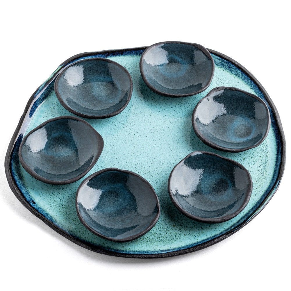 Handmade Shades of Blue Blue Ceramic Seder Plate by Israel Museum