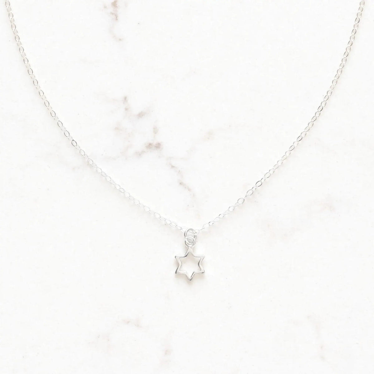 Tiny Sterling Silver Star of David Necklace - 18 Inch