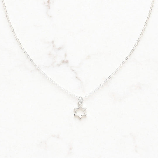 Tiny Sterling Silver Open Star of David Necklace