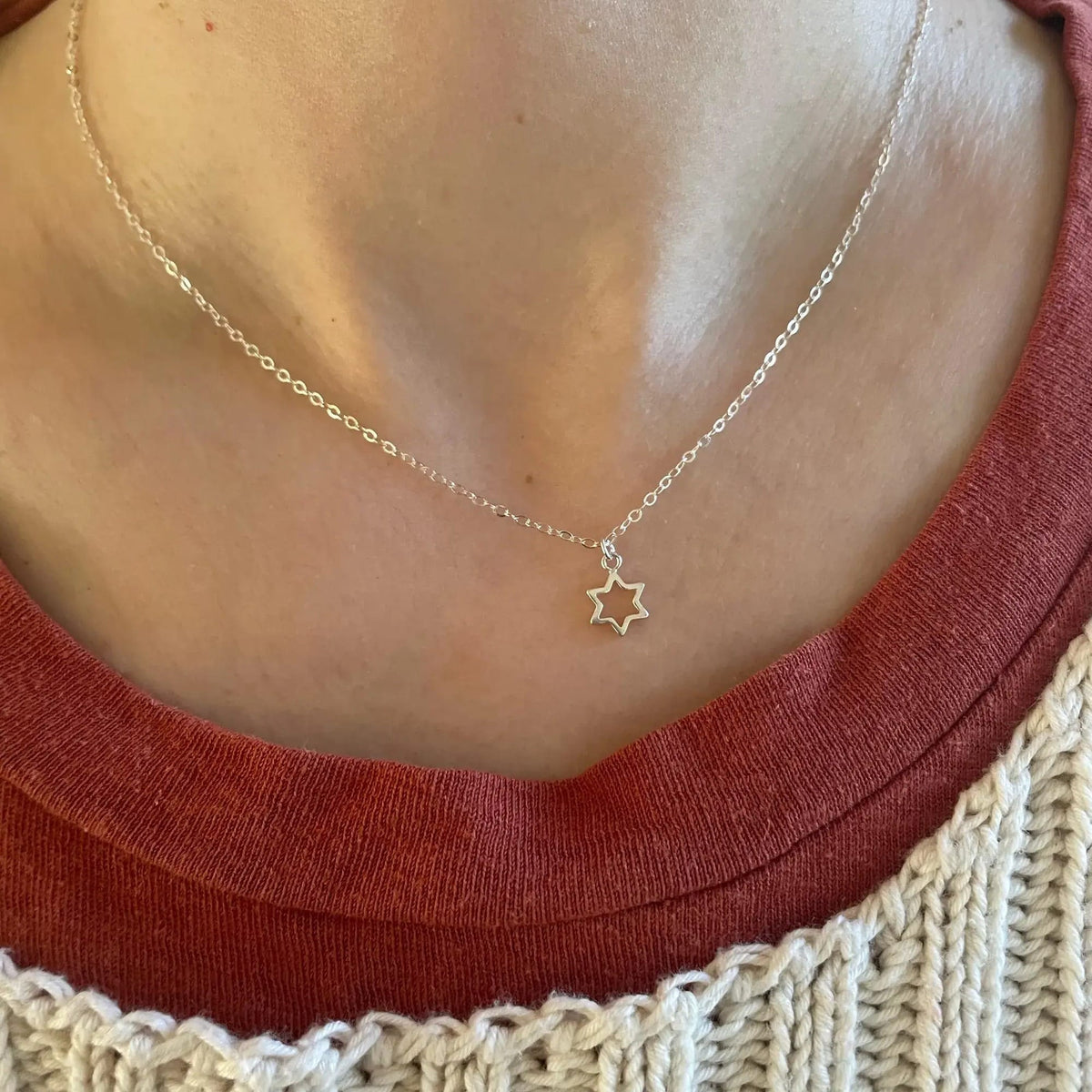 Tiny Sterling Silver Star of David Necklace - 18 Inch