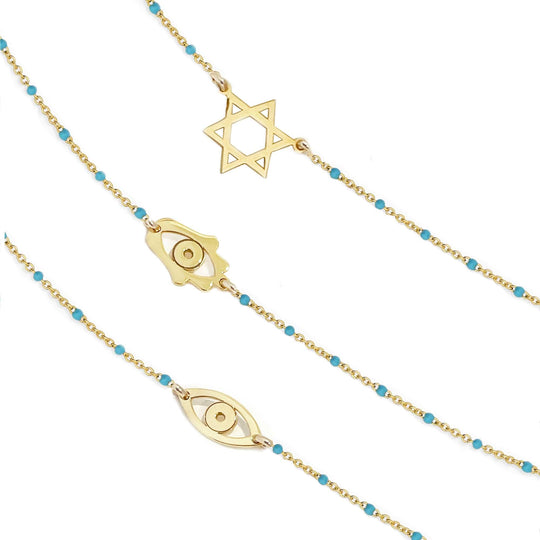 Turquoise Mini Charm Necklace by Miriam Merenfeld - (Star of David, Hamsa, or Evil Eye)