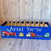 Lea Joelle Handmade Menorahs Personalized Vehicles Menorah - Royal Blue