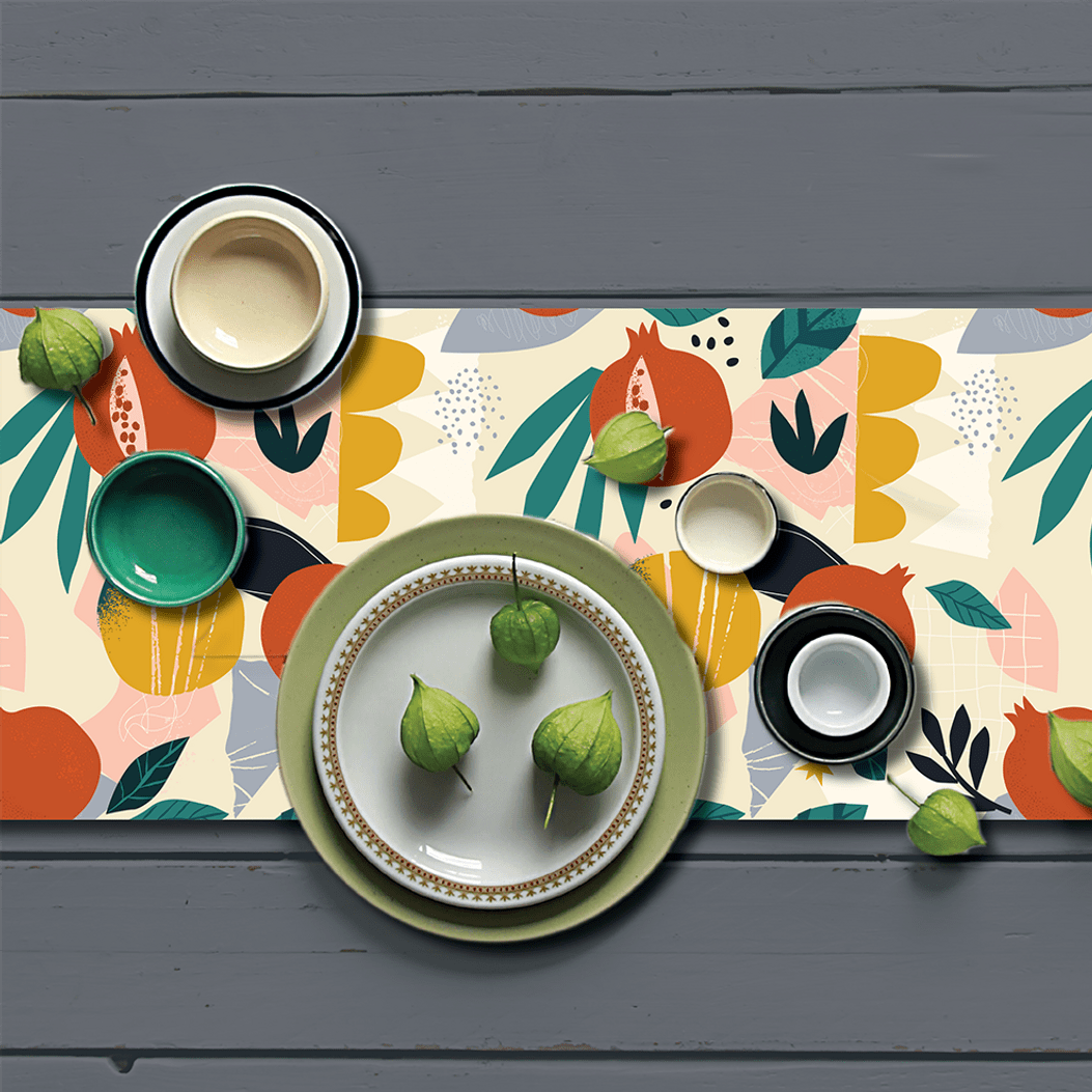 Barbara Shaw - Whimsical Pomegranates Vinyl Table Runner - ModernTribe